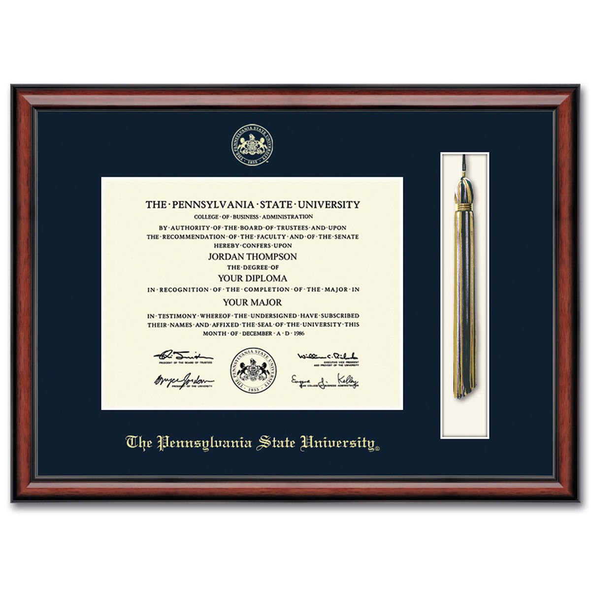 diploma frame with tassel shadow box Southport molding The Pennsylvania State University gold embossed with seal